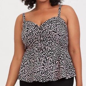 Torrid Pink Leopard Bengaline Lace-up Peplum Top l Plus Size 2 2X